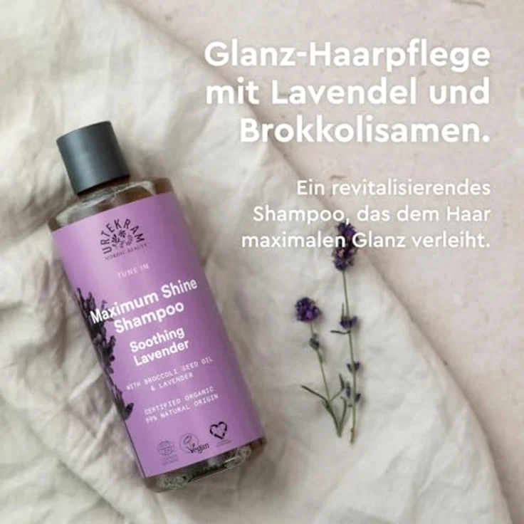 Urtekram Soothing Lavender Maximum Shine Shampoo, 500 ml für intensiven Glanz und Frizz-Kontrolle mit biologischem Lavendelöl – Bild 2
