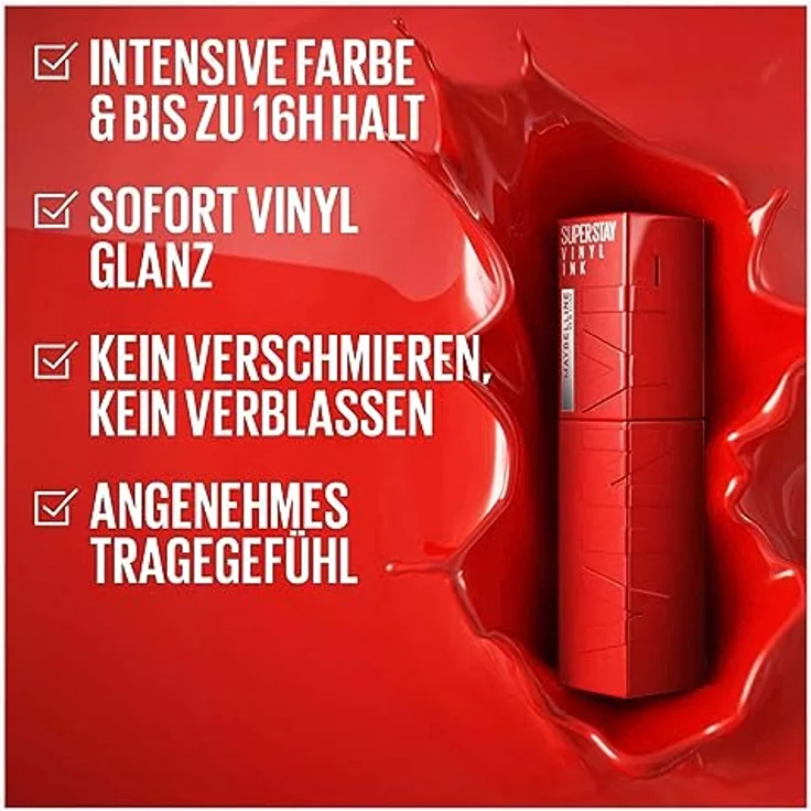 MAYBELLINE New York flüssiger Lippenstift, Liquid Lipstick mit 16 Stunden Halt und glänzendem Finish, Super Stay Vinyl Ink, Nr. 120 Punchy, 4,2 ml – Bild 2