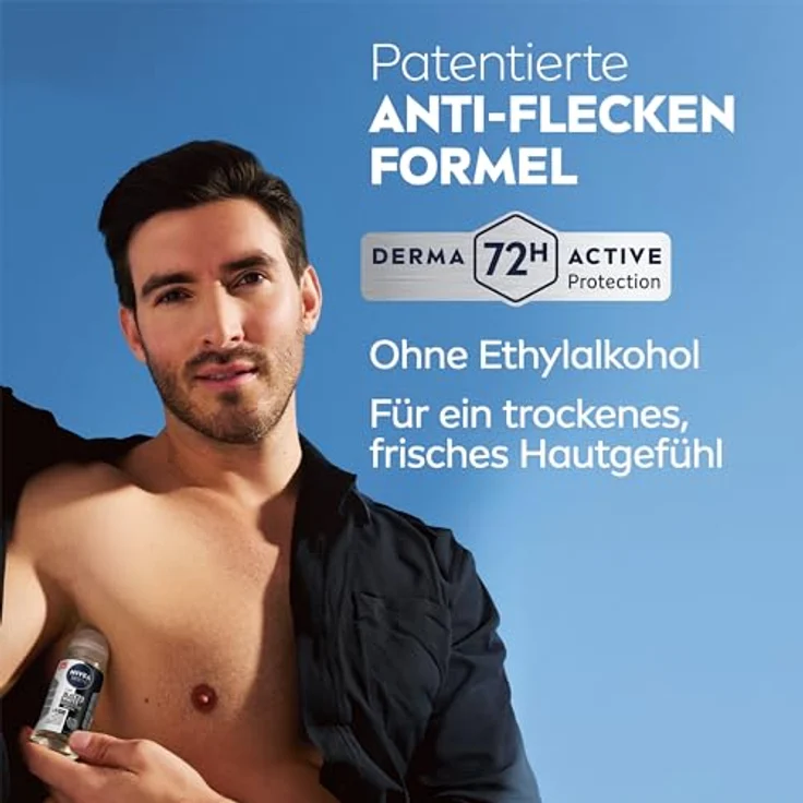 NIVEA MEN Black & White Invisible Original Deo Roll-On, 72h Antitranspirant mit Anti-Flecken-Technologie, alkoholfrei, frischer Duft, 50 ml – Bild 4