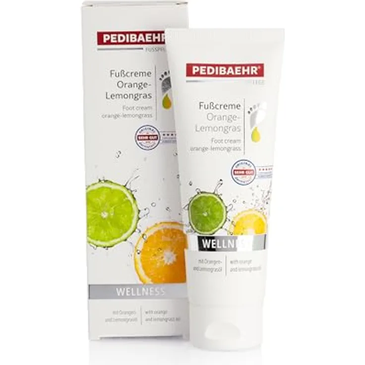 Pedibaehr Fußcreme Orange-Lemongrass, 2 x 125 ml, mit Kakaobutter und Sojaöl, intensiv feuchtigkeitsspendend und für Diabetiker geeignet