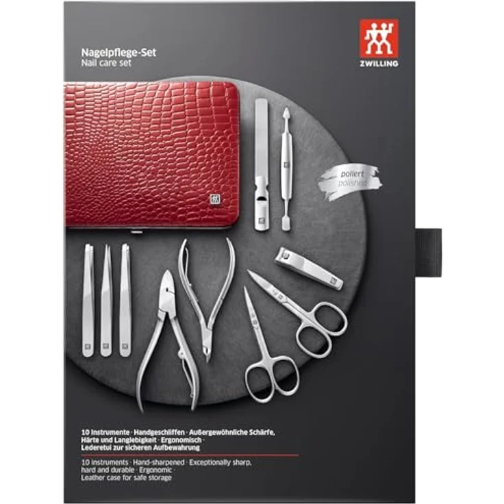 ZWILLING Maniküre Set Pediküre Kit, Nagelpflege Komplettset, Rindleder, Kroko Edition, 10-teilig, Rot – Bild 6