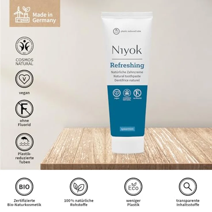 Niyok® Refreshing Zahnpasta "Spearmint" (75ml) • Remineralisierende Zahnpasta für gesunde Zähne • Natürlich sanfte Pflege & Frische • Plastikreduzierte Tube • Ohne Fluorid & Vegan. – Bild 3