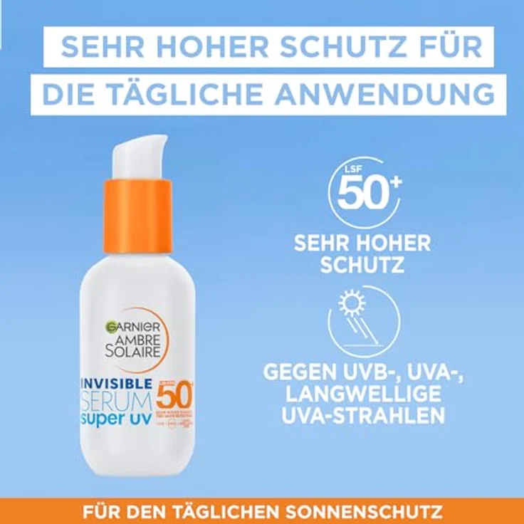 Garnier Ambre Solaire Invisible Super UV, Gesichts-Serum mit LSF 50+, Ceramid Protect, 30 ml – Bild 2