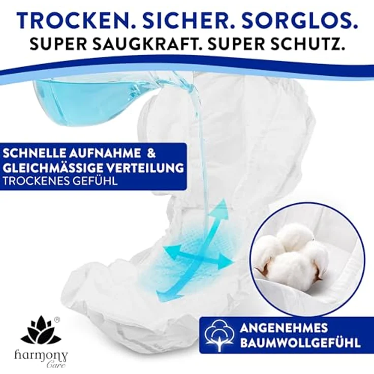 Harmony Care Form Maxi+ Inkontinenz-Einlage, anatomisch geformt, 20 Stück, extrem hohe Saugleistung bis 3400 ml, unisex – Bild 4