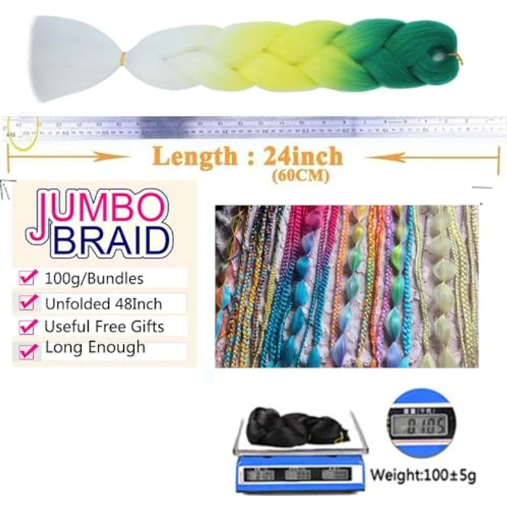 Shangxiu Jumbo Braids Extensions, 3 Stück Haarverlängerungen, 24" (60cm), Yaki gerade Textur, hitzebeständige synthetische Faser – Bild 5