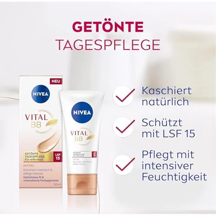 NIVEA BB Cream Vital, Getönte Tagespflege LSF 15 für reife Haut, 50 ml – Bild 2