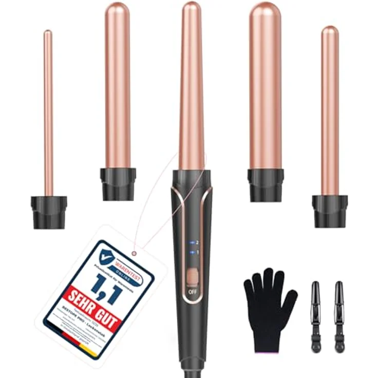 BESTOPE PRO 5-in-1 Lockenstab-Set, Wellenlockenstab mit Keramikmaterial, 30 Sekunden Aufheizzeit, zwei Temperaturstufen, inklusive Handschuhen und 2 Haarspangen – Bild 1