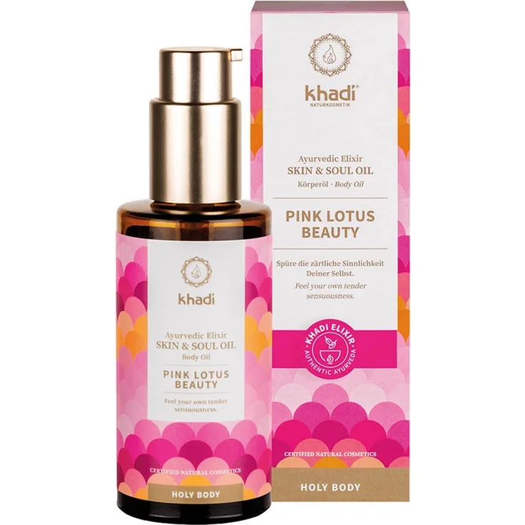 Khadi Holy Body Skin & Soul Oil, Körperöl mit Ayurvedischer Rezeptur, Pink Lotus Beauty, 100ml