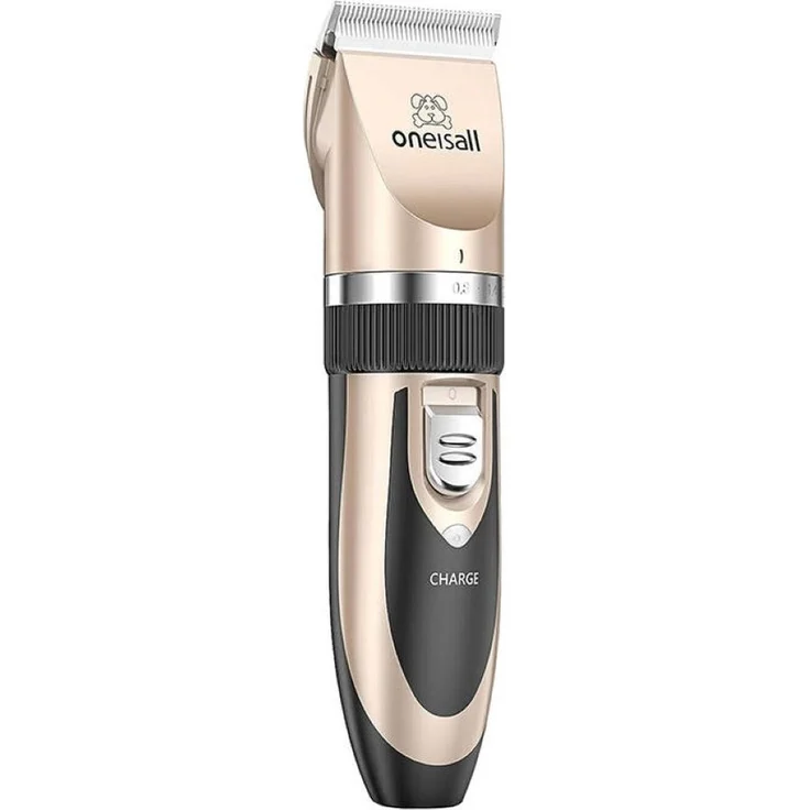 Oneisall P2 Haustier Trimmer, Schermaschine mit Präzisionsschere und Kamm Set, Gold, leiser Motor, kabellos mit 80 Minuten Akkulaufzeit