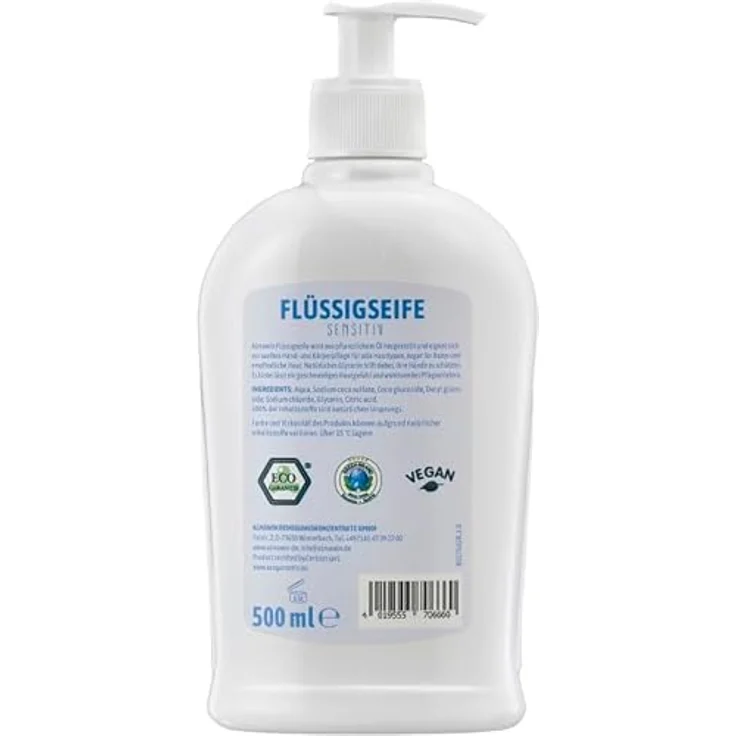 AlmaWin® Bio Flüssigseife sensitiv, parfümfrei, 500ml Seifenspender, vegan, milde Handreinigung für empfindliche Haut – Bild 2