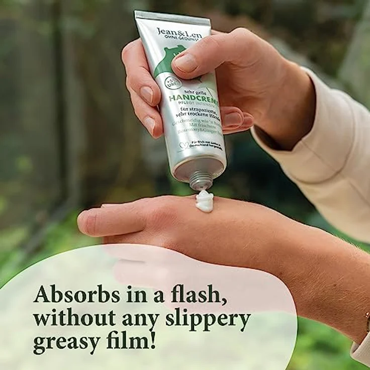 Jean & Len Sehr geile Handcreme Rosemary & Ginger, mit Urea, Handpflege für trockene und rissige Hände, spendet Feuchtigkeit und pflegt intensiv, ohne Parabene und Silikone, Handcreme Tube, 75 ml – Bild 5