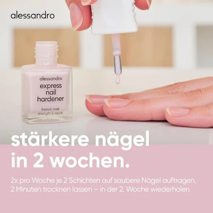 Alessandro Express Nail Hardener, Nagelhärter für Damen, 10 ml, stabilisierende Formel mit Eisen und Calcium, transparente Variante – Bild 5