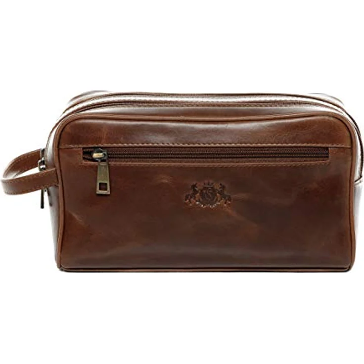 SID & VAIN große Kulturtasche Herren echt Leder - Waschtasche GATWICK - Kulturbeutel Herrentasche braun handgefertigt - veganes Vachetta Leder - langlebig – Bild 2