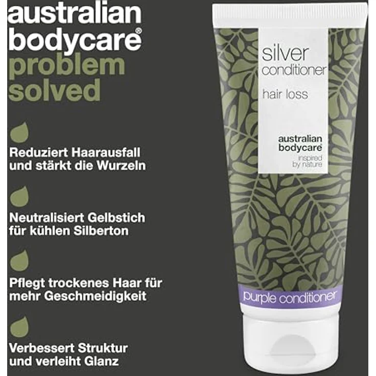 Australian Bodycare Haarausfall Silber Conditioner für graues & blondes Haar – Gegen Gelbstich mit Koffein und pflanzlich inspirierten Wirkstoffen – Bild 3