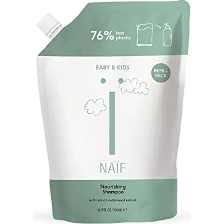 Naïf Pflegendes Shampoo für Baby & Kids Nachfüllpackung - Fülle deine leere Waschgeltube mit unserem neuen Nachfüllbeutel auf - No Mikroplastik und Mineralöl - 500ml