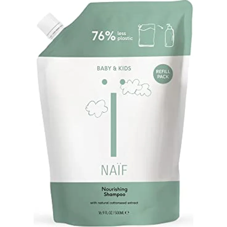 Naïf Pflegendes Shampoo für Baby & Kids Nachfüllpackung - Fülle deine leere Waschgeltube mit unserem neuen Nachfüllbeutel auf - No Mikroplastik und Mineralöl - 500ml – Bild 1