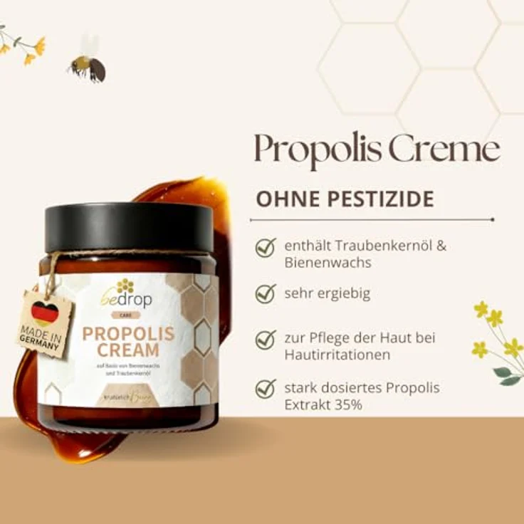 bedrop Propolis Cream, hochdosierte Salbe mit 35% Propolis, Bienenwachs & Traubenkernöl, 3x 60g zum Sparpreis bei Akne & Neurodermitis – Bild 2