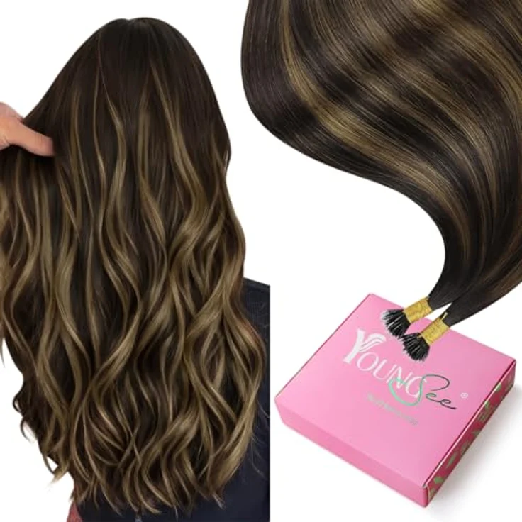 YoungSee Nanoring Echthaar Extensions 55cm, Dunkelbraun Ombre, unsichtbare, wiederverwendbare Haarverlängerungen für feines Haar, 50g – Bild 1