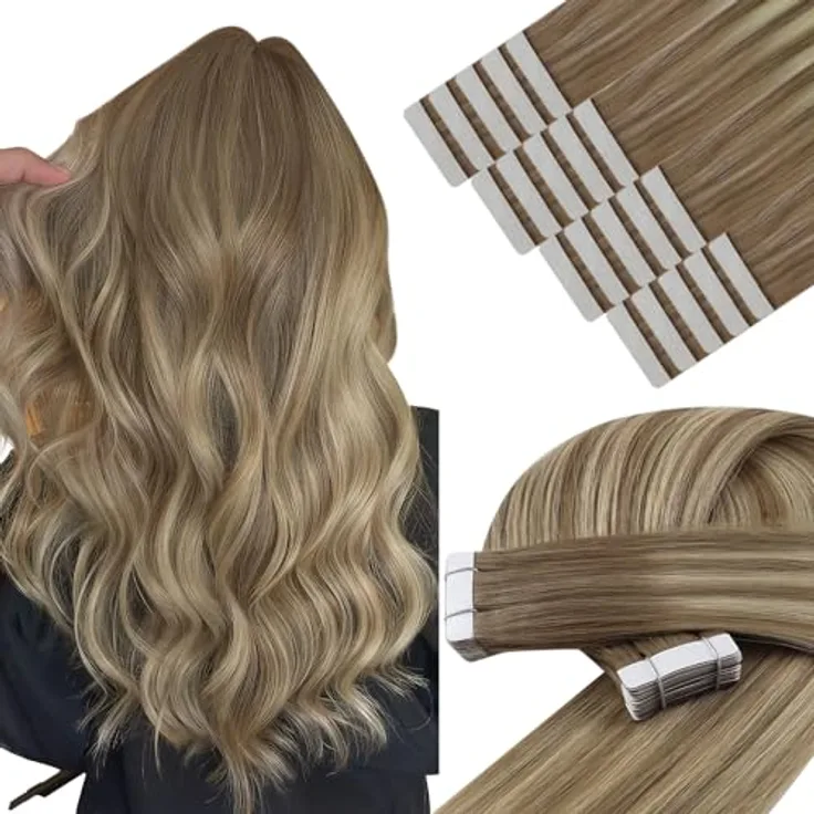 YoungSee Tape Extensions Echthaar Braun Ombre, 30 cm, 30 g, leichtes Design, langlebiger Halt mit Walker Tape, inklusive Ersatzklebebänder