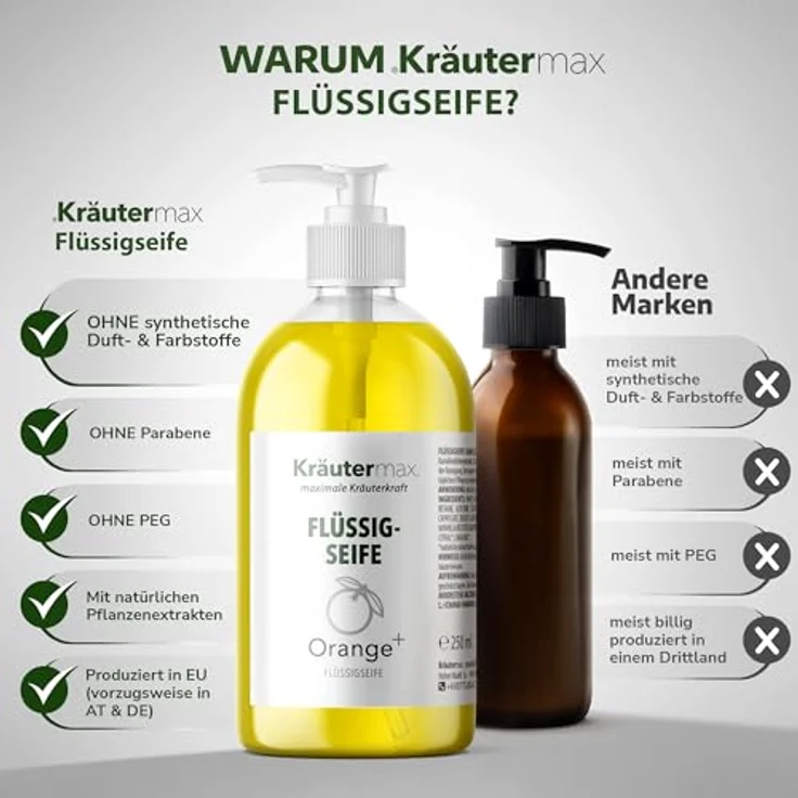 Orange Flüssigseife Seife mit Orangenöl Naturrein für die Haut Kosmetik 1 x 250 ml – Bild 3