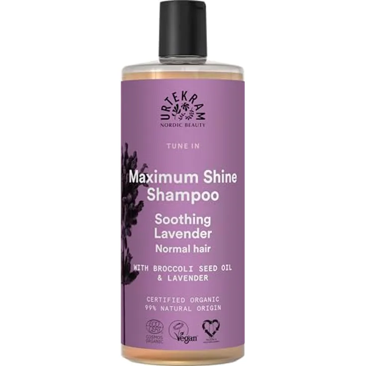 Urtekram Soothing Lavender Maximum Shine Shampoo, 500 ml für intensiven Glanz und Frizz-Kontrolle mit biologischem Lavendelöl