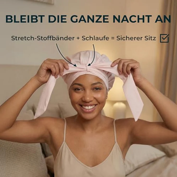 GOLDEN STAR BEAUTY Seidenhaube zum Schlafen, 100% Maulbeerseide, atmungsaktive Haarhaube mit verstellbaren Stretch-Stoffbändern, rosa – Bild 3