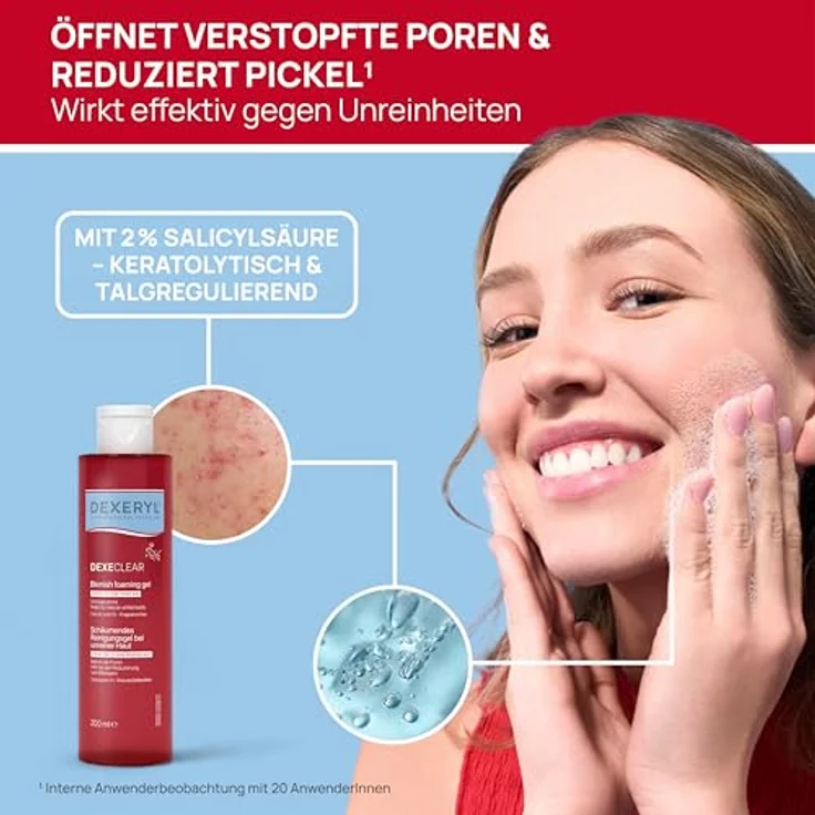 DEXERYL Schäumendes Anti-Unreinheiten Gel mit 2% Salicylsäure, klärende Reinigung für fettige Haut, seifenfrei, 200 ml – Bild 3