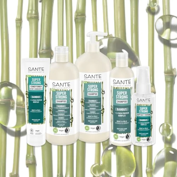 Sante Naturkosmetik Super Strong Shampoo Bio-Bambus Extrakt + 3-Fach Protein Komplex, veganes Pflegeshampoo für kraftloses Haar, 950 ml mit Pumpspender – Bild 5