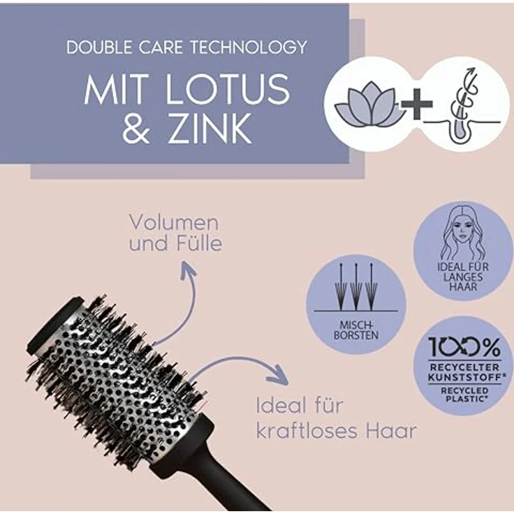 PARSA Beauty Professional Wirkstoffbürste Lotus + Zink (Volumen Rundbürste 44mm) – Glanz und Volumen für lockiges und langes Haar – Bild 2