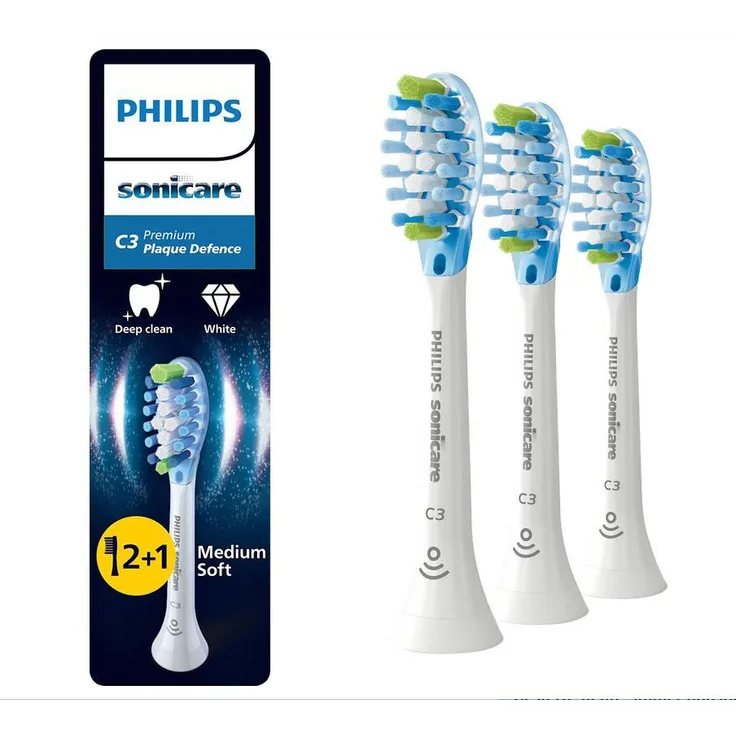 Philips Sonicare C3 Premium Plaque Defence HX9043/87, Bürstenköpfe 3 Stück, Weiß, Medium, 62000 Bewegungen pro Minute, mit BrushSync-Funktion