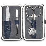 nippes Solingen Maniküre Set Vintage, 3-teilig, Antik Rindsleder Nagelset mit Rahmen, weiches Wildleder innen, Made in Germany, Nagelpflege Set mit Nagelschere, Pinzette und Nagelfeile, vernickelt