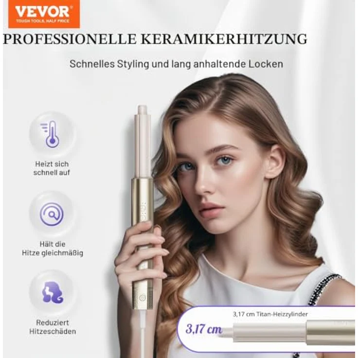 VEVOR 8-in-1-Lockenstab, Keramik 1,25 Zoll Lockenstab-Set mit 2 Zylindern, 2 Bürsten, 4 Düsen, intelligente Temperaturregelung für glattes, lockiges und voluminöses Haar – Bild 2
