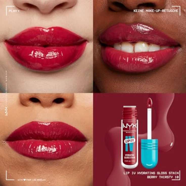 NYX Professional Makeup Lip IV Gloss Serum, feuchtigkeitsspendender Lipgloss mit Vitamin-Komplex, hochpigmentiert, 5 ml, Farbe: Berry Thirsty – Bild 2