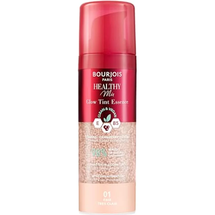 Bourjois Healthy Mix 01 Fair, Glow Tint Essence, Filter-Effekt für nackte Haut, strahlendes Finish, feuchtigkeitsspendende Farbe, erfrischende Textur, vegane und cleane Formel, 30 ml, Foundation – Bild 1