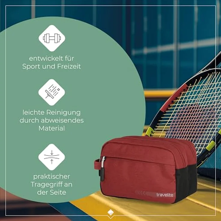 travelite Handgepäck Kosmetiktasche, Gepäck Serie KICK OFF: Praktische Kulturtasche für Urlaub und Sport, 006920-10, 26 cm, 5 Liter, rot – Bild 7