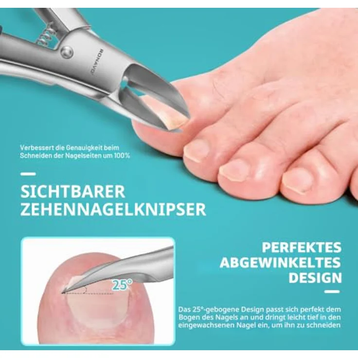 RONAVO Zehennagelschere, Orthopädische Fußnagelzange aus Edelstahl, für tief eingewachsene Nägel, inkl. Ledertasche – Bild 4
