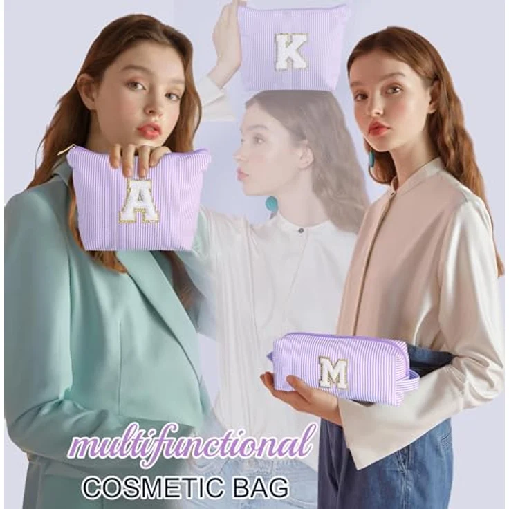 Parima Kosmetiktasche Damen, personalisierte lila Make-up-Tasche mit Buchstaben T, 2 Größen, ideal für Frauen und Mädchen – Bild 2