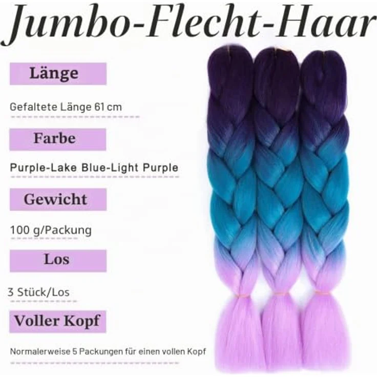 Shangxiu Braids Extensions, lila Zöpfe Haarverlängerungen aus hitzebeständiger Faser, 24" Länge, 300g Set – Bild 2