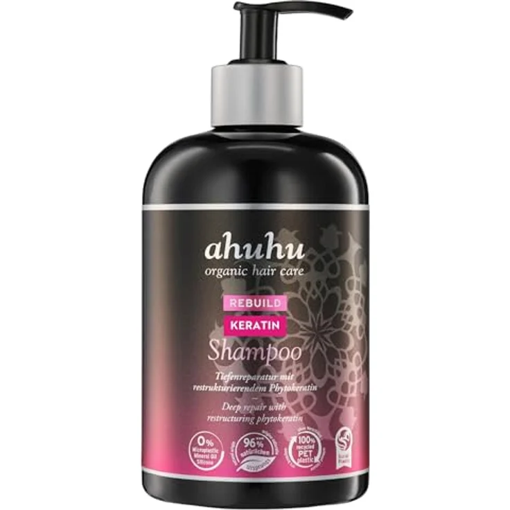 ahuhu REBUILD Keratin Shampoo XXL (500ml) – Shampoo für strapaziertes Haar mit Phytokeratin, reduziert Frizz & Haarbruch, silikonfrei – Bild 1