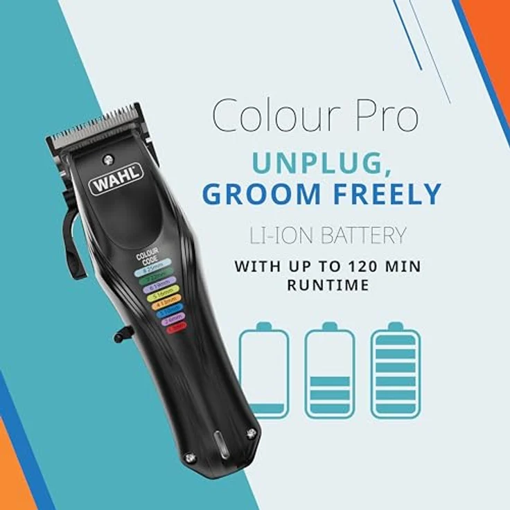 Wahl Colour Pro Tierhaarschneidemaschine Set, kabellos mit 120 Minuten Laufzeit, farbcodierte Aufsteckkämme und ergonomischem Design – Bild 5