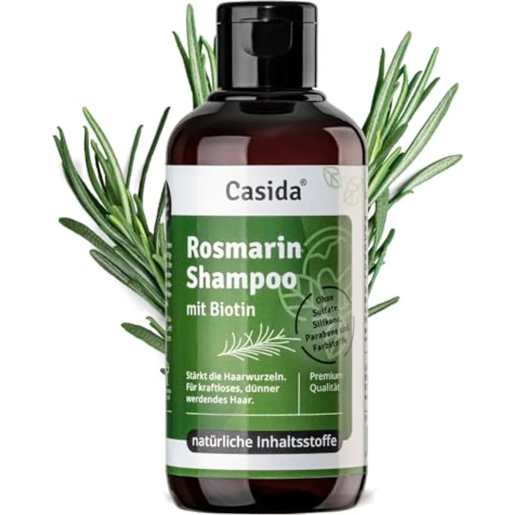 Casida Rosmarin Shampoo mit Biotin - Shampoo gegen Haarausfall für kraftloses, dünner werdendes Haar, 200ml - Ohne Sulfate, Silikone, SLS – Bild 1