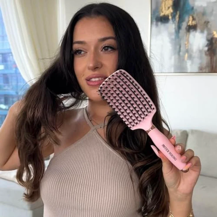 Sister Young OVIA PINK BV - Professionelle Haarbürste mit Wildschweinborsten und belüftetem Körper für sanftes Entwirren und Glanz – Bild 11