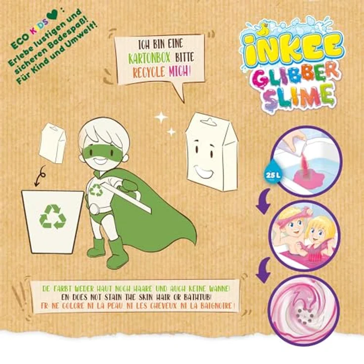 INKEE Bath Slime Unicorn, Bade-Glibber Schleim mit Vitamin E und Bubble Gum Aroma, 100g pinkes Schleimpulver – Bild 4