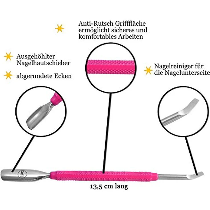 K-Pro Nagelhautschieber und Nagelreiniger mit Löffel aus Edelstahl - Pro Pusher (Pink) – Bild 3