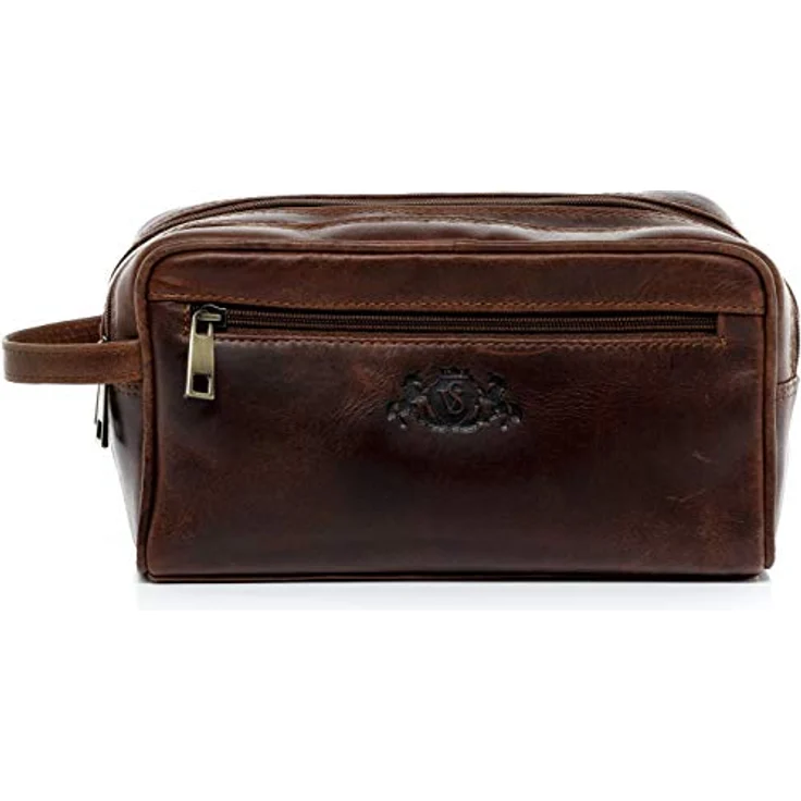 SID & VAIN Kulturtasche Herren GATWICK aus Premium Leder I Waschtasche groß für Herren und Damen I Kulturbeutel braun handgefertigt – Bild 2