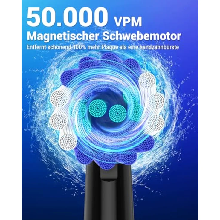 YTEATH PRO Rotierende Elektrische Zahnbürste für Erwachsene und Kinder mit 10 Aufsteckbürsten, 5 Putzmodi, Wandhalterung Ladestation, 60 Tage Akkulaufzeit (Schwarz+Weiß) – Bild 3
