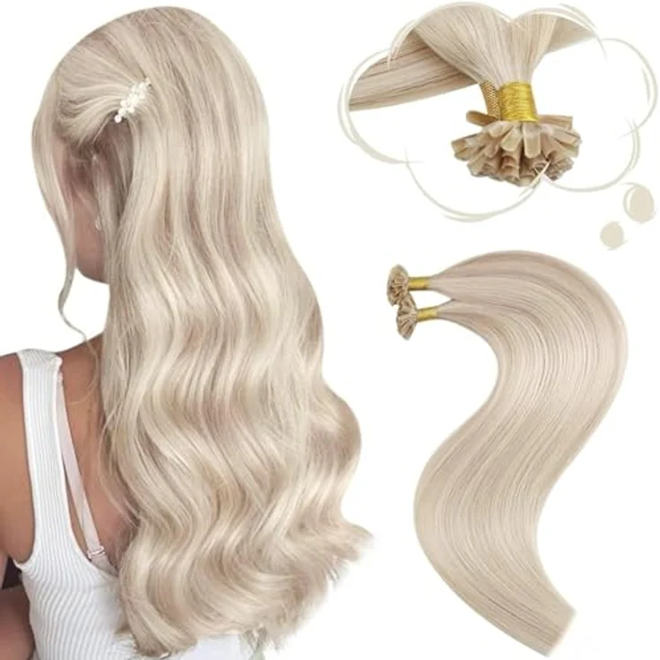 Moresoo U Tip Haarverlängerung, 45 cm Echthaar Extensions in Aschblond mit Keratin Bondings, 50g – Bild 1