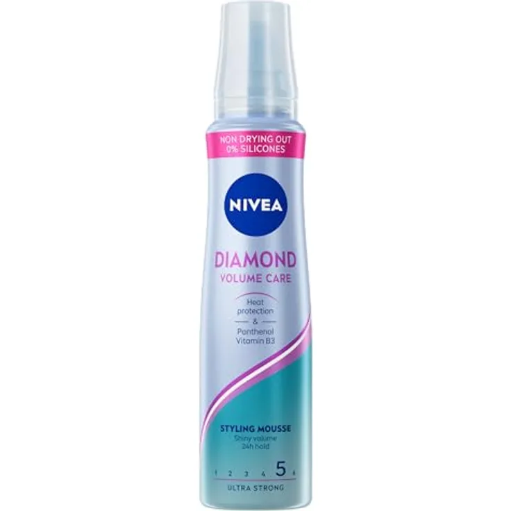 NIVEA Schaum Diamond Volume Care 150ml, Haarstyling mit Panthenol und Vitamin B3, Volumen und Glanz, elastischer Halt bis zu 24 Stunden