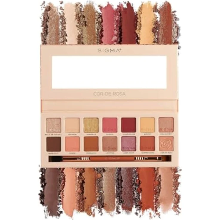 Sigma Beauty Cor-de-Rosa Eyeshadow Palette, Lidschatten-Palette mit 12 hochpigmentierten Farbtönen und Pinselchen, 16.24 g – Bild 1