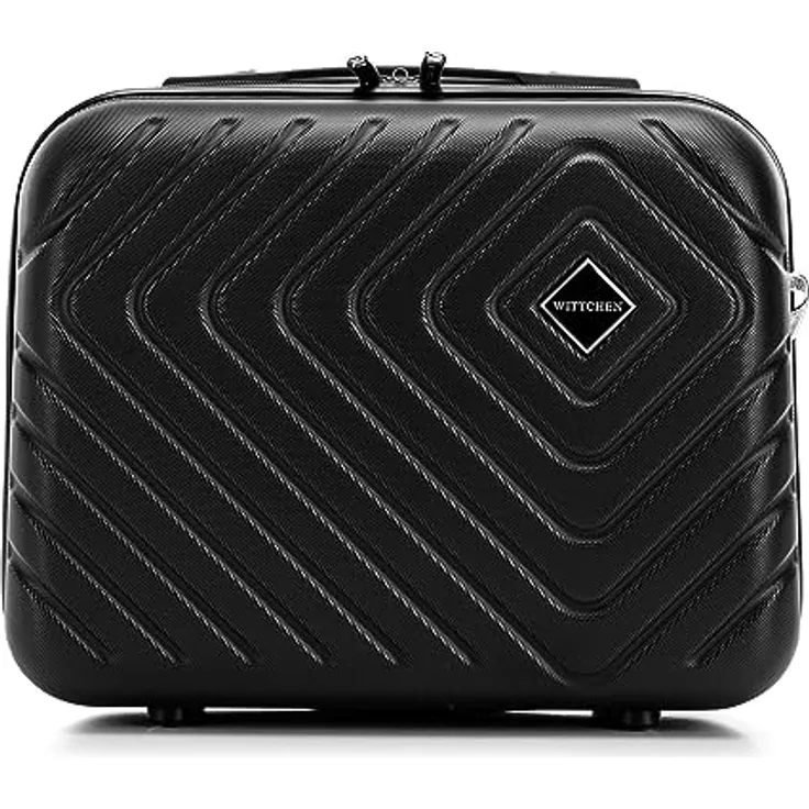 WITTCHEN Cube line Kosmetikkoffer Kulturbeutel ABS Mit Geometrischer Prägung Schultergurt Kunststoffgriff Größe XS Schwarz